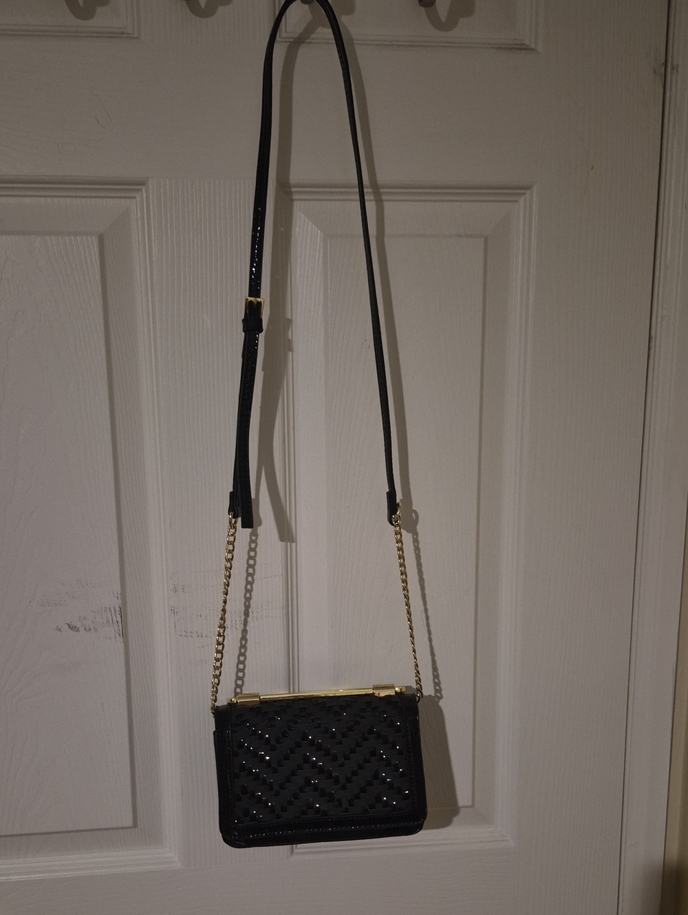 BCBGeneration Black Woven Convertible 3-Way Crossbody Clutch Bag